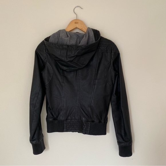 Blink Black Genuine Leather Hooded Jacket (XXS) - Picture 3 of 5